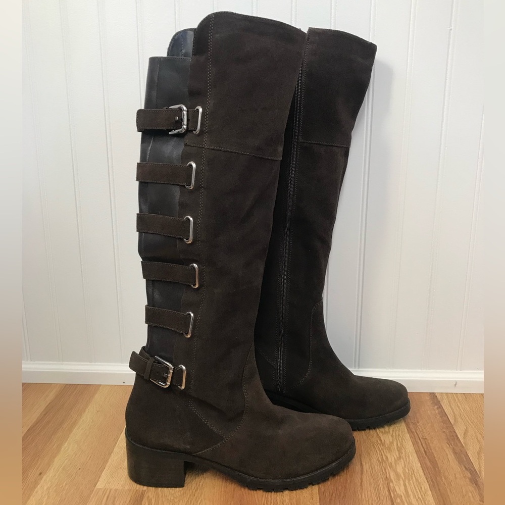 MATISSE Leighton Brown Suede Knee High Boots Buckle Size 9 Regency Fairy‎ Pirate